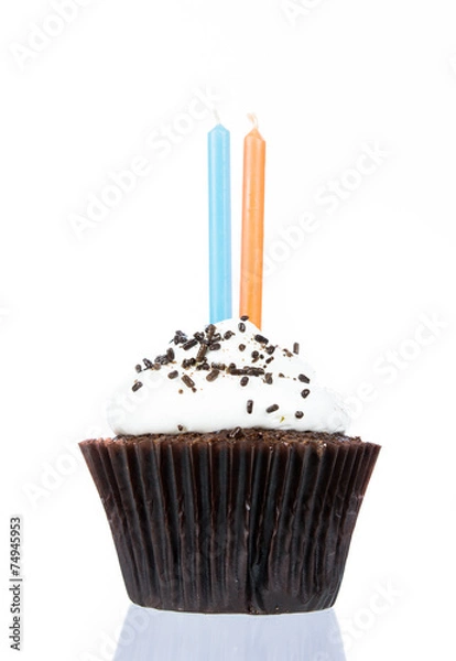 Obraz Birthday cupcake with candle isolate