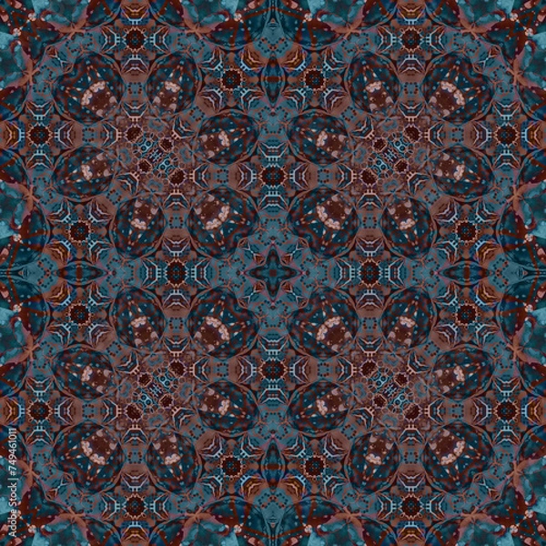 Fototapeta Seamless abstract square pattern. Watercolor and alcohol ink. Author's patterns