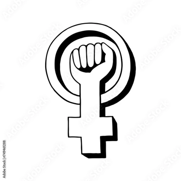 Fototapeta Women's resistance the symbol. Woman fist. Hand drawing outline doodles.  Isolated element on a white background. Stock vector illustration.