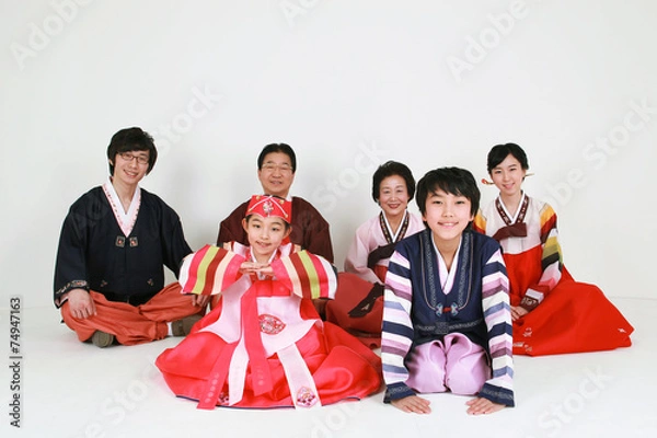 Obraz 한복 입은 한국인 가족