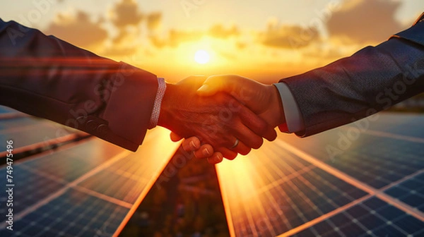 Obraz Solar Partnership: Successful Handshake in a Renewable Energy Context with Solar Panels