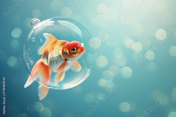 Obraz A clean, graphic illustration of an orange goldfish inside a bubble, ideal for April Fools' Day themed online content or creative marketing to draw attention with its simplicity and bright colors.
