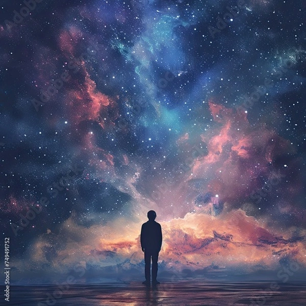 Obraz A lonely Man looks at space and the stars.
