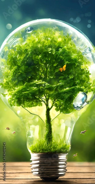 Fototapeta Lush Green Tree Grows Within Captivating Glass Bulb