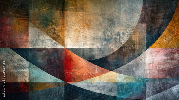 Fototapeta Intricate geometric forms woven into a textured tapestry, creating a mesmerizing abstract artwork, ideal for stylish, modern wallpaper