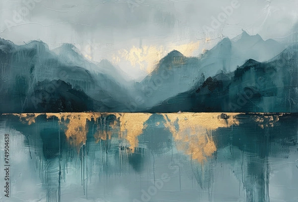 Fototapeta Splashes of bright paint on the canvas. Landscape. Interior painting. Beautiful background. Generative AI.