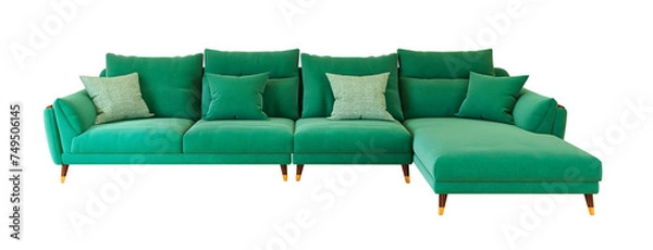 Fototapeta L shape green color sofa transparent background. 3D render