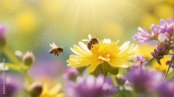 Obraz A Symphony for the Eyes: Spring Flowers & Bees Come Alive in a Bokeh Wonderland