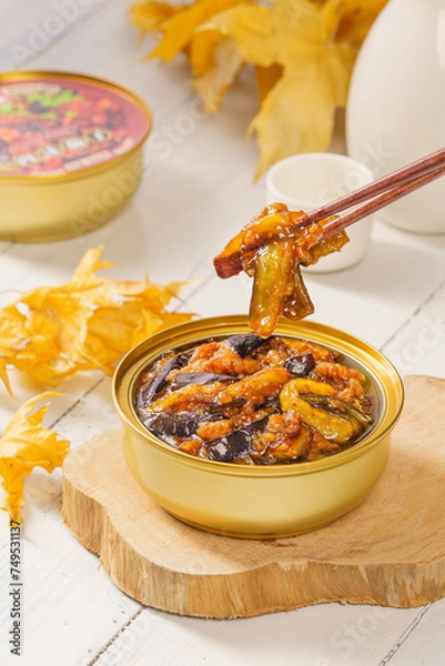 Fototapeta Special Chinese fast food minced pork and eggplant on simple background