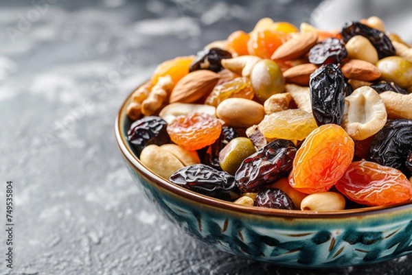 Fototapeta Combine dried fruits dates prunes apricots raisins 
