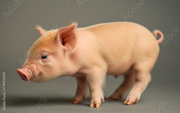 Fototapeta Cute baby piglet standing on background. Generative AI