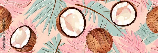 Fototapeta flat vector illustration of coconut pastel colors