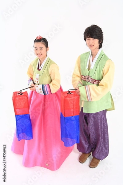 Fototapeta 한복 입은 한국 소년과 소녀