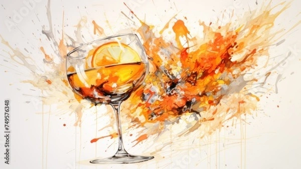 Fototapeta Aperol Spritz Cocktail in glass with ice and slice of orange. Classic summer Italian aperitif recipe square card. poster with alcoholic beverage.