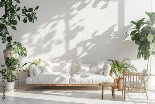 Fototapeta modern living room design minimal  white tone white furniture