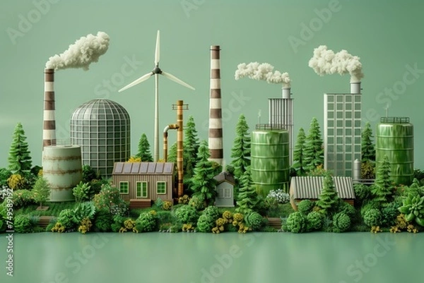 Fototapeta different renewable energy types priduct photo isolated on a green background,