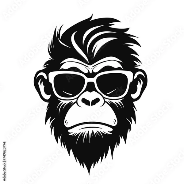 Fototapeta Monkey head with sunglasses isolated on white background. Vector illustration.