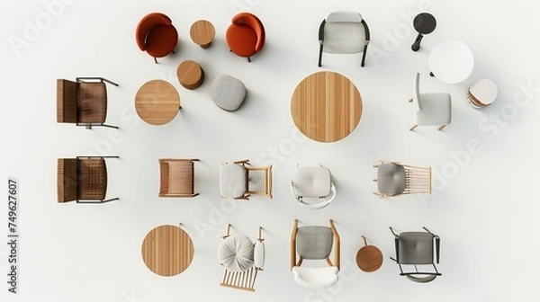 Fototapeta group of chairs on top view for architecture use. florplan concept