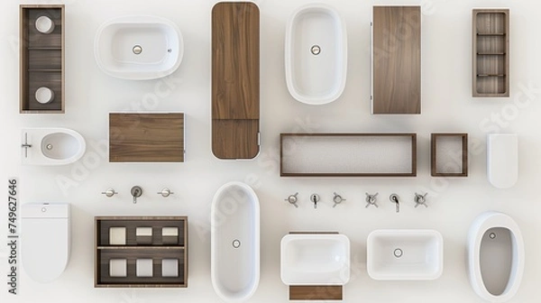 Fototapeta bathroom furniture on top view for architecture use. florplan concept