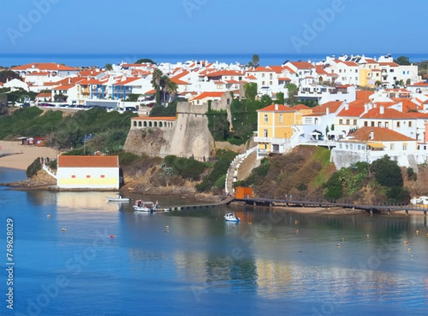 Fototapeta Vila Nova de Milfontes - beautiful portuguese town at river Mira with a castle ad beautiful beaches