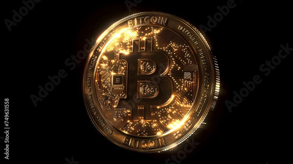 Obraz Golden coin with dollar sign on black background