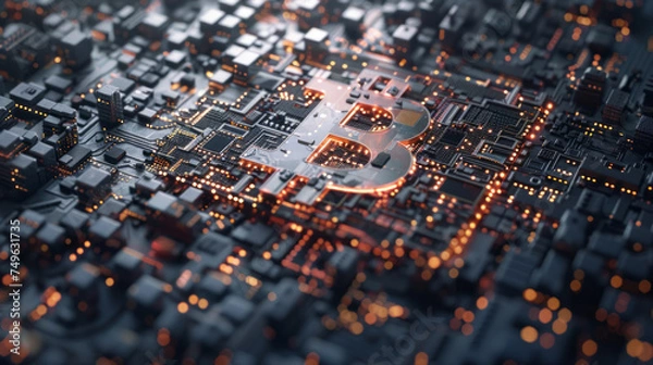 Obraz Blue Jeans Texture with Computer Circuit Board Background