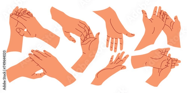 Obraz Set of handshake gestures. Vector set in flat style.