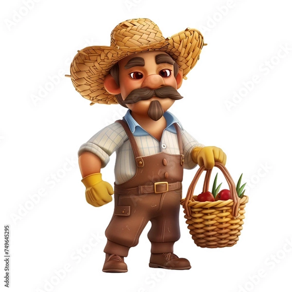 Fototapeta farmer -  vector cartoon illustration isolated on white background 3d render Generative AI