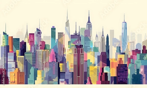 Fototapeta illustration realistic of the city skyline, illustration, architecture with geometric patterns