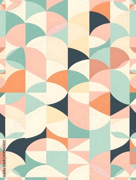 Fototapeta seamless pattern background, featuring iconic 1960s elements like geometric shapes and pastel colors, filling the page harmoniously. Created Using: vintage color palette, geometric precision, pastel h