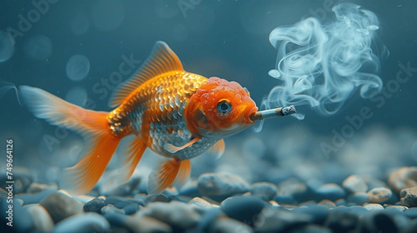 Fototapeta Goldfish with a Cigarette Underwater Conceptual Image