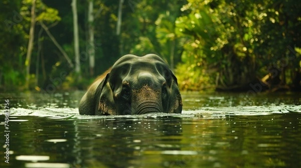 Fototapeta A heartwarming story of an elephant embarking on a journey to better health exploring lush jungles for fresh fruits and engaging in playful waterhole swims