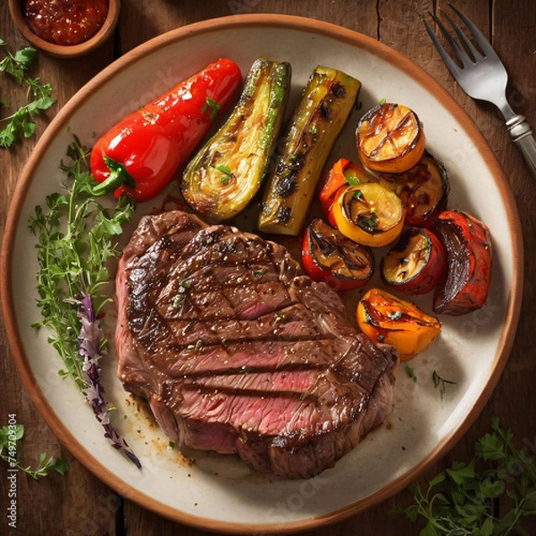 Obraz grilled steak and vegetables