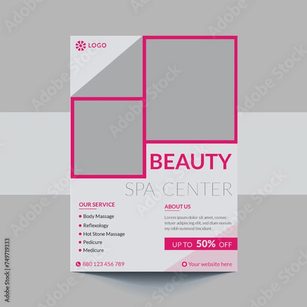 Fototapeta Spa Flyer Template design with simple, elegant and stylish design, with green and gold color combination, suitable for brochure, flyer, invitation and other