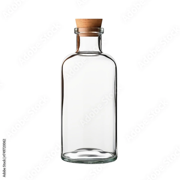 Fototapeta Blank glass bottle with a cork stopper isolated on transparent background, png