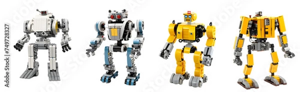 Fototapeta Lego robot-zabawka izolowana na przezroczystym tle PNG, białe tło, generatywna sztuczna inteligencja