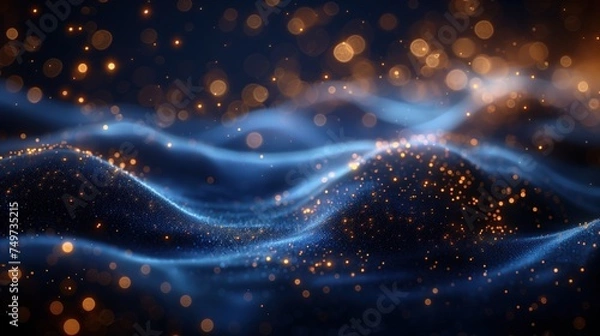 Fototapeta Elegant blue background with curved light effect decoration along with golden lines with bokeh elements.