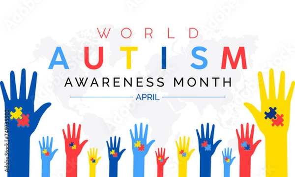 Fototapeta National Autism Awareness Month Observed every year of April, Vector banner, flyer, poster and social medial template design.