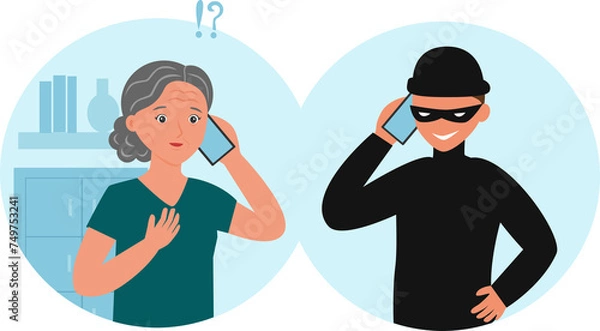 Fototapeta Scammer talking on the phone.