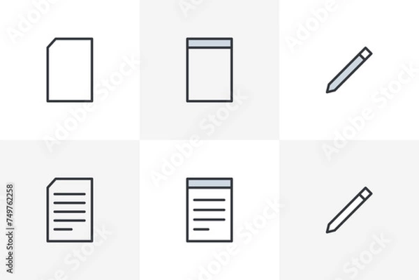 Fototapeta Set of Document Notepad Icon, File Flat Icon. Document, Notebook, File Icon Set Vector Illustration