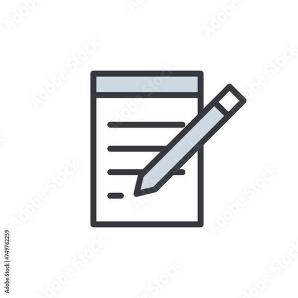 Fototapeta Writing on Notepad with Pen Icon. Document Icon, Notebook Icon, Pen Icon Writing on Paper Flat Icon