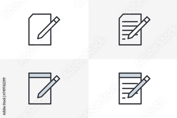 Fototapeta Set of Notepad Symbol with Flat Icon Of Paper And Pen. Document, Notebook, Pen Icon Set Vector Illustration