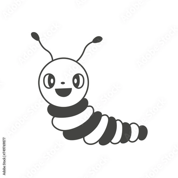 Fototapeta Cute caterpillar doodle illustration. Vector cheerful insect character. Bug isolated black line art for kids on white background. Larvae and worm cartoon mascot.