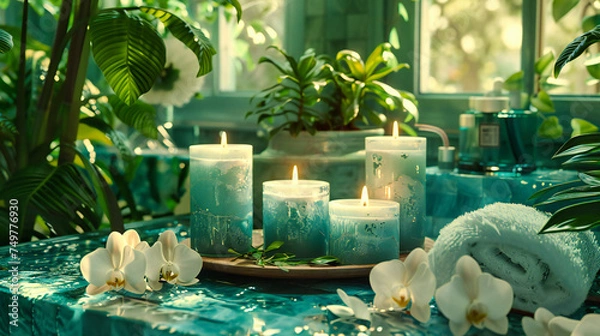 Obraz Aromatherapy Ambiance: Romantic Candlelit Spa, Natures Relaxing Retreat