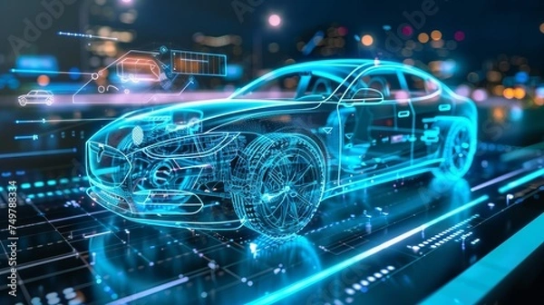 Fototapeta Advancements in Artificial Intelligence and Machine Learning are transforming to automotive car assembly plant, car manufacturing process