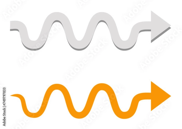 Obraz Orange wavy arrow with pointed end and shaded gray wavy arrow