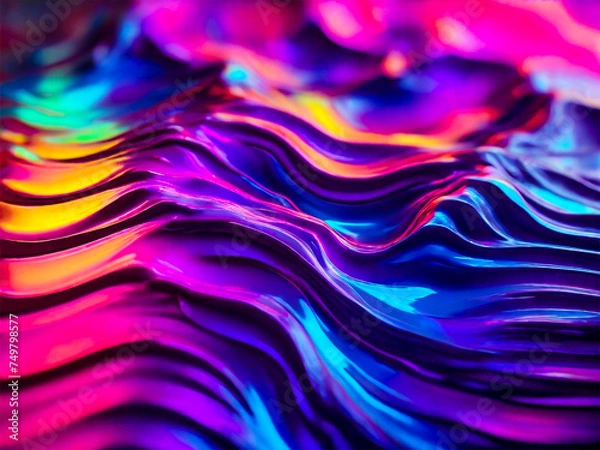 Fototapeta Abstract Magical Neon Wave Blue Violet Ribbon Holographic gradient color neon wave shape liquid