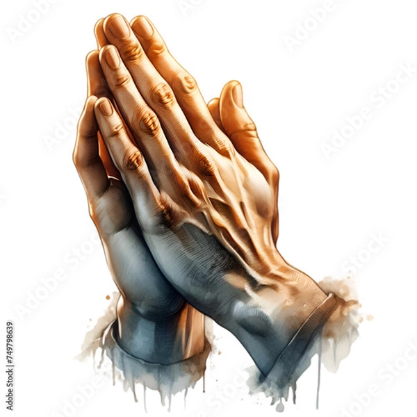 Obraz Close-up of clasped hands in a prayerful gesture, symbolizing devotion or seeking comfort