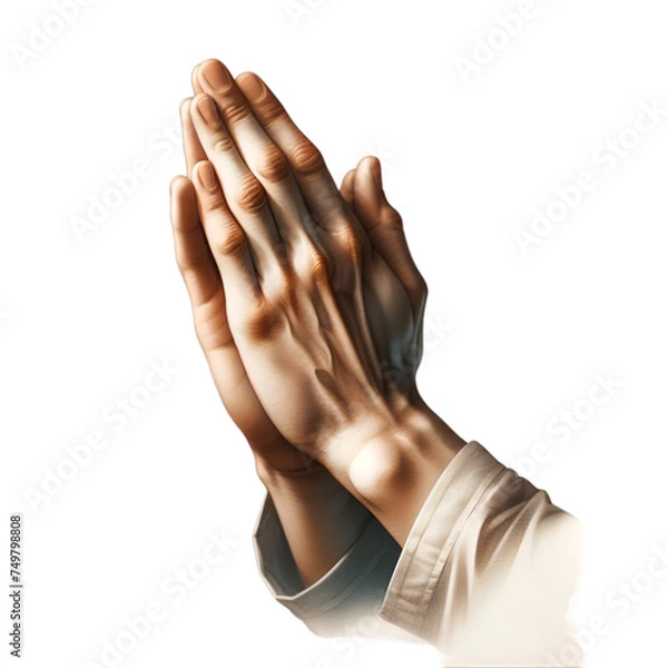 Fototapeta Close-up of clasped hands in a prayerful gesture, symbolizing devotion or seeking comfort