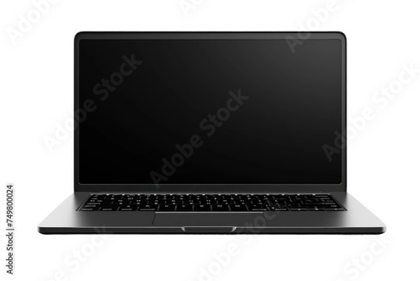 Fototapeta Black Computer Monitor. A black computer monitor sits prominently against a plain white background . The monitor appears sleek and modern with a blank screen reflecting no image.